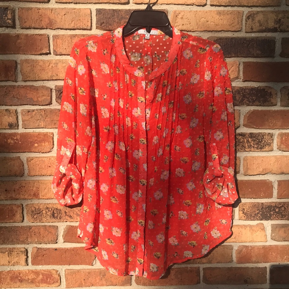 Flowey Orange Flowery Blouse with tank Size M
